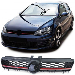 Sport radiator grille with honeycomb black gloss with red bar for VW Golf 7 12-16